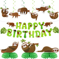 17 Pcs Dog Sloth Party Decorations And Supplies Including 2 Birthday Banner  3 Honeycomb Centerpieces  6 Hanging Swirls  6 Hanging Card  Puppy Sloth Theme Birthday Party Favors (Sloth Style)