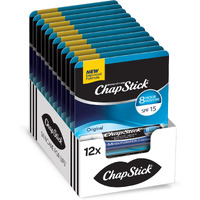Chapstick Moisturizer Original Lip Balm Tubes  Spf 15 And Skin Protectant - 0.15 Oz (Pack Of 12)