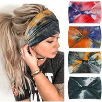 Yonuf Wide Headbands For Women Knotted Headband African Womens Head Wraps Stretchy Turban Hair Accessories Bands Tie Dye 4 Pack