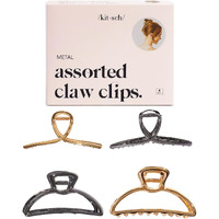 Kitsch Metal Hair Claw Clips Set | Assorted Hair Accessories In Gold & Hematite | Durable Clips For Women | Elegant Hair Claws For Everyday Use & Special Occasions | Medium Claw Clips - 4-Piece