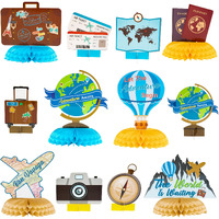 Osnie 12Pcs Travel Themed Honeycomb Centerpieces Table Toppers Adventure Awaits Party Decor Travel Around The World Bon Voyage Table Decor Photo Props For Let The Adventure Begin Going Away Party
