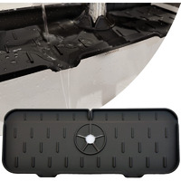 Kitchen Faucet Sink Splash Guard  Silicone Faucet Water Catcher Mat - Sink Draining Pad Behind Faucet  Grey Rubber Drying Mat For Kitchen & Bathroom Countertop Protect -Black