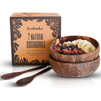 Cocobowlco Coconut Bowl & Wooden Spoons Bowl Set - Birthday Gifts For Women - Coconut Bowls For Eco Friendly Kitchen Decor  Acai Bowls & Smoothie Bowls (2  Polished)