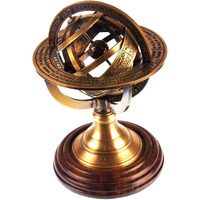 5"" Nautical Brass Armillary Sphere World Globe Rosewood Base Table Decor Gift