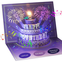 Xtf2015 Happy Birthday Card Fireworks  Lights  Music And Sound Fireworks Cake 3D Pop Up Birthday Card Gift With Envelope And Note Tag For Women  Men  Kids  Wife  Mom  Husband