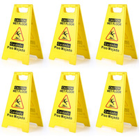 Wousedo 6-Pack Caution Wet Floor Sign 17.5"" Height Bright Yellow Double-Sided Folding A-Shaped Frame Design  Bilingual Caution Message