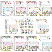 Taobary 160 Packs Stationery Paper Set (50 Double Sided Stationery Writing Papers 50 Matching Envelopes) 60 Round Dot Sticker  10 Design(Wildflower 8.5 X 11 Inch)