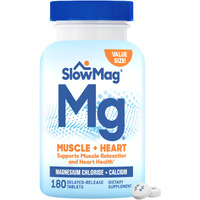 Slowmag Muscle + Heart Magnesium Chloride With Calcium Supplement To Support Muscle Relaxation  Occasional Muscle Cramping & Heart Health  High Absorption  180 Count