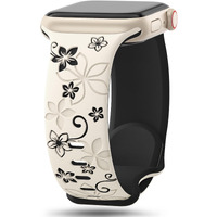Floral Engraved Bands Compatible With Apple Watch Band 41Mm 40Mm 44Mm 45Mm 42Mm 38Mm 49Mm 46Mm For Women Cute Flower Iwatch Bands Soft Silicone Sport Strap For Iwatch Series Se 10 9 8 7 6 5 4 3 Ultra