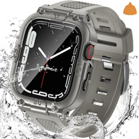 Goton 3 In 1 Waterproof Case And Band With Tempered Glass Screen Protector For Apple Watch Series 9 8 7 41Mm  Hard Pc Bumper Cover For Iwatch Accessories  41Mm Titanium