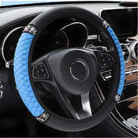 Osilly Bling Car Steering Wheel Cover  15 Inch Rhinestones Soft Leather Elastic Steering Wheel Protector  Sparkly Crystal Diamond For Women Girls  Car Interior Accessories For Most Cars (Blue)