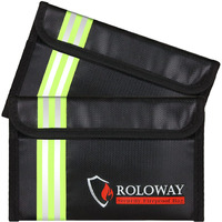 Roloway Small Fireproof Bag (5 X 8 Inches) With Reflective Strip  Non-Itchy Fireproof Money Bag  Fireproof Wallet Bag  Cash Fireproof Bag Set For Valuables - Passport  Currency & Keys (2-Pack Black)