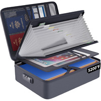 Engpow 5200? Fireproof File Organizer Bag With 13 Pocket Accordion File Folder Document Organizer Box With Lock&Labels Multi-Layer Portable Home Travel Safe Storage Box For Important Documents Gray