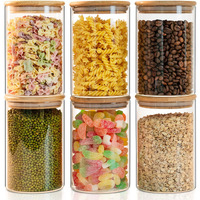 Glass Food Storage Jars 6-Pack 37Oz - 4X6 In-Clear Glass Food Canisters With Bamboo Lid Airtight For Serving Tea  Coffee  Flour  Sugar  Candy  Cookie  Spice And More (Circular)