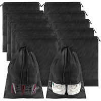 Shoe Bags For Travel  10 Pcs Large Black Travel Shoe Bags For Packing  Non-Woven Drawstring Travel Shoe Storage Bag With Clear Window  Travel Shoe Bags For Packing For Men Women(12.6"" X 17.3"" )
