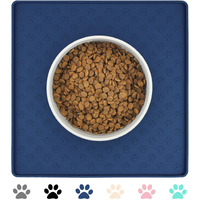 Ptlom Pet Placemat For Dog And Cat  Waterproof Non-Slip Silicone Feeding Bowl Mat Prevent Food And Water Overflow  Puppy Dish Feeder Fountain Trays Suitable For Medium And Small Pets  Navy Blue
