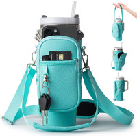 Linmaya Water Bottle Carrier Bag With Phone Pocket For Stanley Cup 40/30Oz Insulated Neoprene Water Bottle Holder Cross-Boday Bag With Adjustable Shoulder & Handheld Strap Stanley Cup Accessories