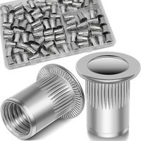 Vifmy 1/4''-20 Unc Rivet Nut  88Pcs 304 Stainless Steel Flat Head Rivnut Threaded Insert Nutsert
