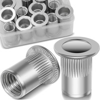 Vifmy 1/2''-13 Unc Rivet Nut  10Pcs 304 Stainless Steel Flat Head Rivnut Threaded Insert Nutsert