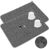 2 Pack Microfiber Dish Drying Mat 24*17 Inch Absorbent Dish Drainer Kitchen Counter Large Drying Pad For Countertop  Rack And Under Sink(Gray)