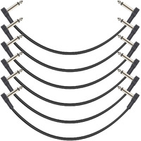 Goghost 12 Inch Guitar Patch Cables 6 Pack  1/4"" Ts Right Angle Effect Pedal Flat Cables  Black