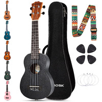 Aodsk Ukulele For Beginners Uke Starter Bundle Kit 21 Inch Ukelele With Free Gig Bag Strap Professional Acoustic Soprano Ukelele Four String Wooden Hawaiian Uke For Kids Students Starter Kit-Black