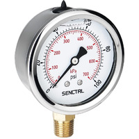 Senctrl 100 Psi Lead-Free Glycerin Liquid Filled Low Pressure Gauge  2.5"" Dial Size  1/4"" Npt Lower Mount  Stainless Steel Case  For Home Potable Water Pump  Air  Well  Rv Hose  Pressure Test