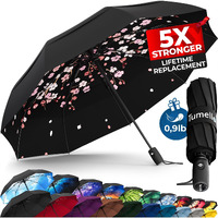 Tumella Strongest Windproof Travel Umbrella (Compact  Superior & Beautiful)  Small Strong But Light Portable And Automatic Folding Rain Umbrella  Durable Premium Grip  Fits Car & Backpack
