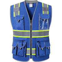 Jksafety 10 Pockets Hi-Vis Zipper Front Fluorescent Blue Safety Vest | Cushioned Collar | High Reflective Tapes With Extended Neon Yellow Strips | Meets Ansi/Isea Standards (Large  89-Blue)