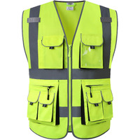 Jksafety 10 Pockets Class 2 High Visibility Zipper Front Safety Vest Yellow With High Reflective Strips Meets Ansi/Isea Standards (88-Yellow  X-Large)