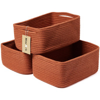 Miniark Shelf Storage Baskets For Organizing | Closet Organizer Bins | Small Baskets | Toy Basket | Cute Decorative Basket | Cube Storage Bin | Woven Rope Basket | 13?8.5?5.1? | 3 Packs Oxide Red