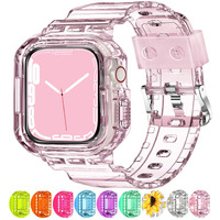 Xyf Compatible For Crystal Clear Apple Watch Bands  41Mm 40Mm 38Mm Bumper Case For Men Women Jelly Sport Case Band For Iwatch Ultra 2/1 Series 10 9 8 7 Se 6 5 4 3 2 1 (Pink  38/40/41)