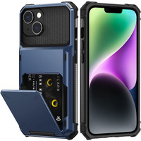 Nvollnoe For Iphone 14 Case With Card Holder[Store 5 Cards] Dual Layer Heavy Duty Shockproof Iphone 14 Wallet Case With Hidden Card Slot Large Storage Case For Iphone 14(Blue)