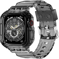 Xyf Compatible For Crystal Clear Apple Watch Bands  45Mm 44Mm 42Mm Bumper Case For Men Women Jelly Sport Case Band For Iwatch Ultra 2/1 Series 10 9 8 7 Se 6 5 4 3 2 1 (Black  42/44/45)