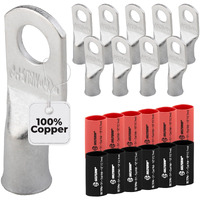 Selterm 10Pcs - 4 Awg 5/16"" Stud (Wide) Battery Lugs - Ring Terminal Connectors With 12Pcs 3:1 Black & Red Heat Shrink Tubing With Adhesive  Heavy Duty Battery Cable Ends - Tinned Copper Wire Lugs Kit