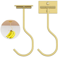 2-Pack Self Adhesive Banana Hook  Metal Banana Hanger Hook Under Cabinet Hook For Bananas Or Other Kitchen Items  Foldable Banana Hook  Folds Up With Magnets When Not In Use  Keep Bananas Fresh Gold
