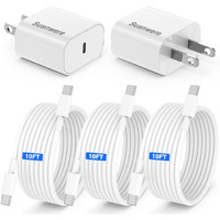 Susnwere Genuine 20W Usb C Charger Block For Extra Long For Iphone 15 16 Charger 10Ft 2-Pack Authentic 20W Fast Wall Charger For 15/15 Pro/Pro Max/Ipad Pro Airpods/Samsung With 3 Pack 10Ft Usb-C Cable