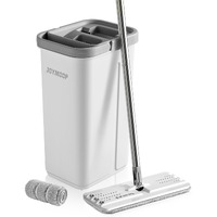 Joymoop Mop And Bucket With Wringer Set  Flat Squeeze Mop Flat Head  Dust Mops For Wall Cleaner With Long Handle  Hands-Free Microfiber Mops For Floor Cleaning - White