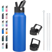 Bjpkpk Insulated Water Bottles With Straw Lid  40Oz Large Water Bottle  Stainless Steel Metal Water Bottle With 3 Lids  Reusable Thermos Bottle  Cold & Hot Water Bottle For Sports  Gym-Sapphire