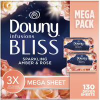 Downy Infusions Mega Dryer Sheets  Laundry Fabric Softener  Bliss  Amber And Rose  130 Count