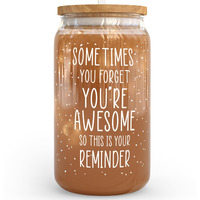 Klubi Birthday Gifts For Women - Sometimes You Forget Your Awesome Gifts For Her 16Oz Glass Cup With Lid And Straw Self Care Gifts For Women Farewell Gifts For Coworkers College Care Package For Girls