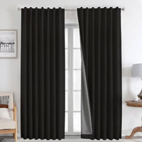Joydeco 100% Black Out Curtains 84 Inch Long 2 Panels Burg Natural Blackout Black Drapes For Bedroom Living Room Darkening Curtain Thermal Insulated Back Tab Rod Pocket(66X96 Inch Black)