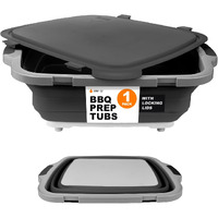 Drip Ez Collapsible Bbq Prep Tub (V2) - For Meal Prep Marinating Food Storage - Includes Cutting Board & Locking Lid - (1) Og - Black