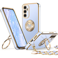 Xyz For Galaxy S24 Plus Case With Stand  Samsung S24 Plus Case With Double Ring  Women Girls Bling Luxury Protective Phone Case Heart For Samsung Galaxy S24 Plus  Blue