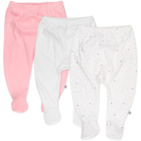 Honestbaby Unisex Baby 3-Pack Organic Cotton Footed Harem Pants  Love Dot  6-9 Months Us