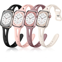 Getino Slim Bands Compatible With Apple Watch Band Series 10 9 8 7 6 5 4 3 2 1 Se 38Mm 40Mm 41Mm 42Mm Women  Dressy Soft Silicone Skinny Thin Sport Iwatch Wristbands Black/Pink/Smoke Purple/Starlight