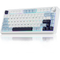 Aula F75 75% Wireless Mechanical Keyboard Gasket Hot Swappable Custom Keyboard Pre-Lubed Reaper Switches Rgb Backlit Gaming Keyboard 2.4Ghz/Type-C/Bt5.0 Mechanical Keyboard (White & Blue)