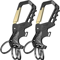 Kivssi Heavy Duty Metal Keychains  Carabiner Clip Car Key Chains Fashion Family Keychain Bottle Opener And 3 Key Rings Suitable For Men And Women.(Gold-2Pcs