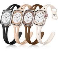 Getino Compatible With Apple Watch Band 42Mm 44Mm 45Mm 46Mm 49Mm Iwatch Ultra Series 10 9 8 7 6 5 4 3 2 1 Se Women Men Durable Soft Silicone Slim Sport Watch Bands  Black/Dark Brown/Starlight/Milk Tea