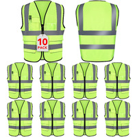 Xpcare 10-Pack Hi Vis Reflective Safety Vest With Pockets  Green High Reflective Strips Zipper Work Vest For Men And Women(X-Large)